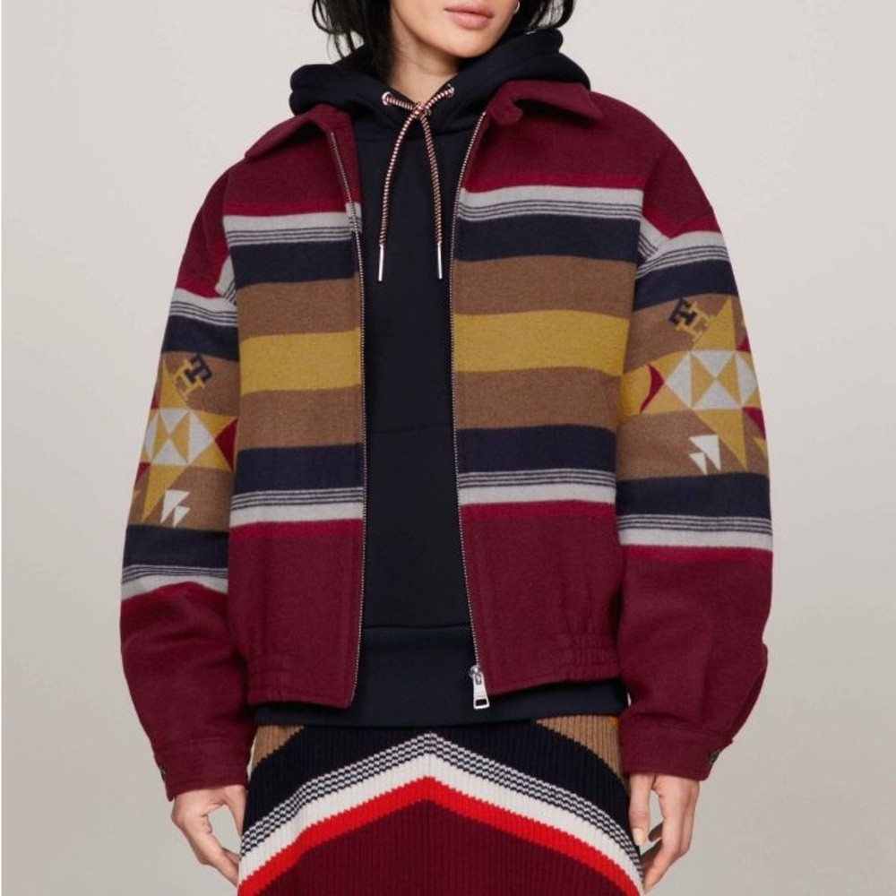 Pendleton x Tommy Hilfiger Rare Wool Blend Valley Stripe Tribal Bomber Jacket